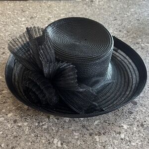 Bellissima Women’s Black Dress Hat with Mesh Flower Accent – One Size